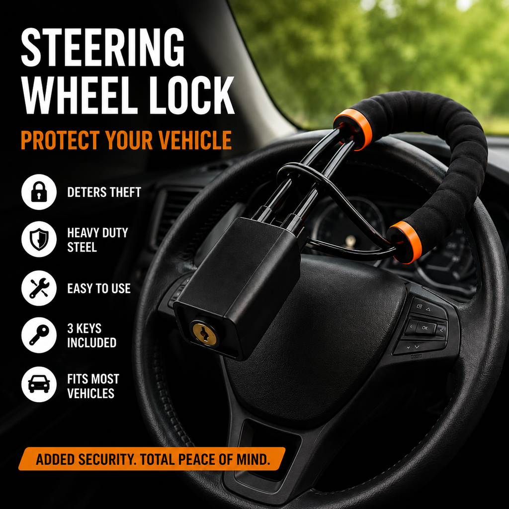 Universal Steering Wheel Lock Anti Theft Car Security Lock Heavy Duty for Cars SUVs & Trucks