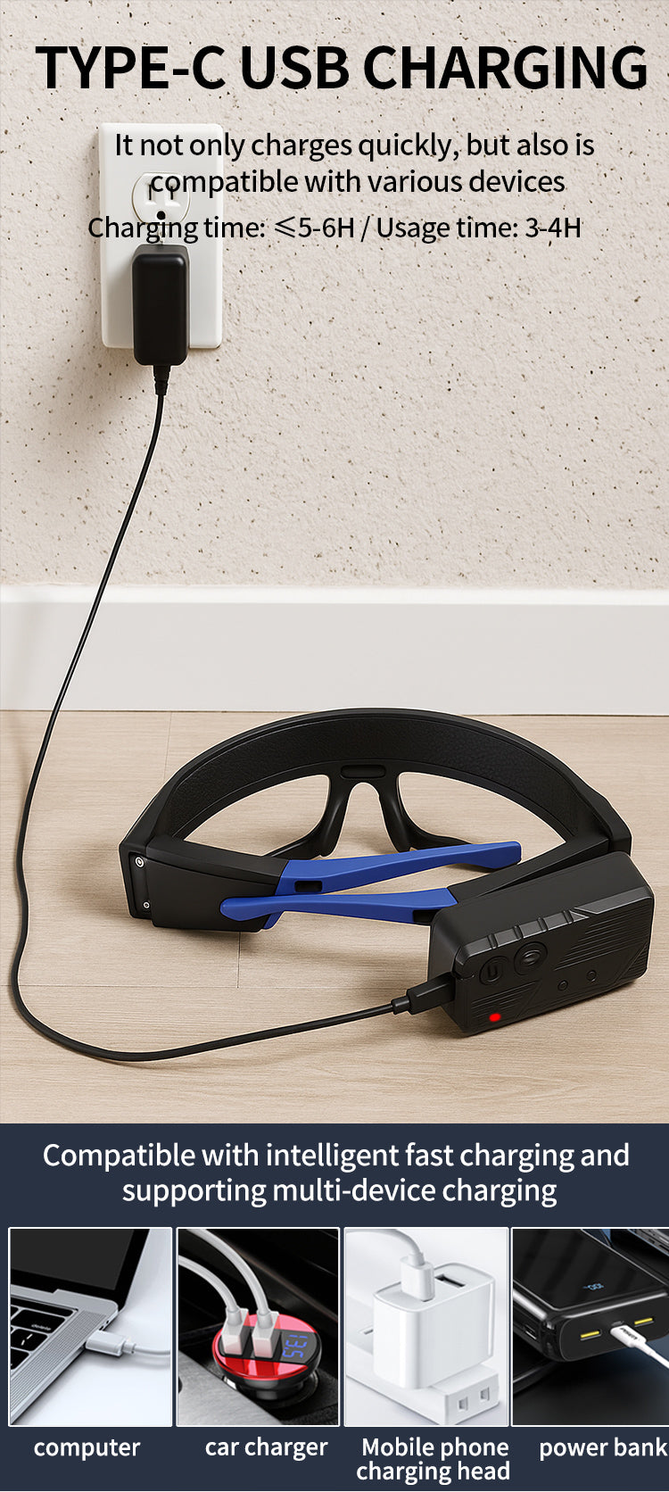 LED Work Light Safety Glasses | Rechargeable Hands-Free Task Light